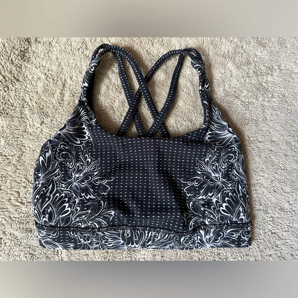 lululemon athletica Black & White Floral Crossback Sports Bra